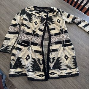 Black and Cream Geometric Cardigan - Lucky Brand